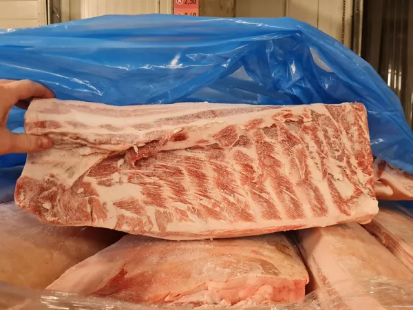 Pork belly boneless, skin on, sheet ribbed -B grade  5